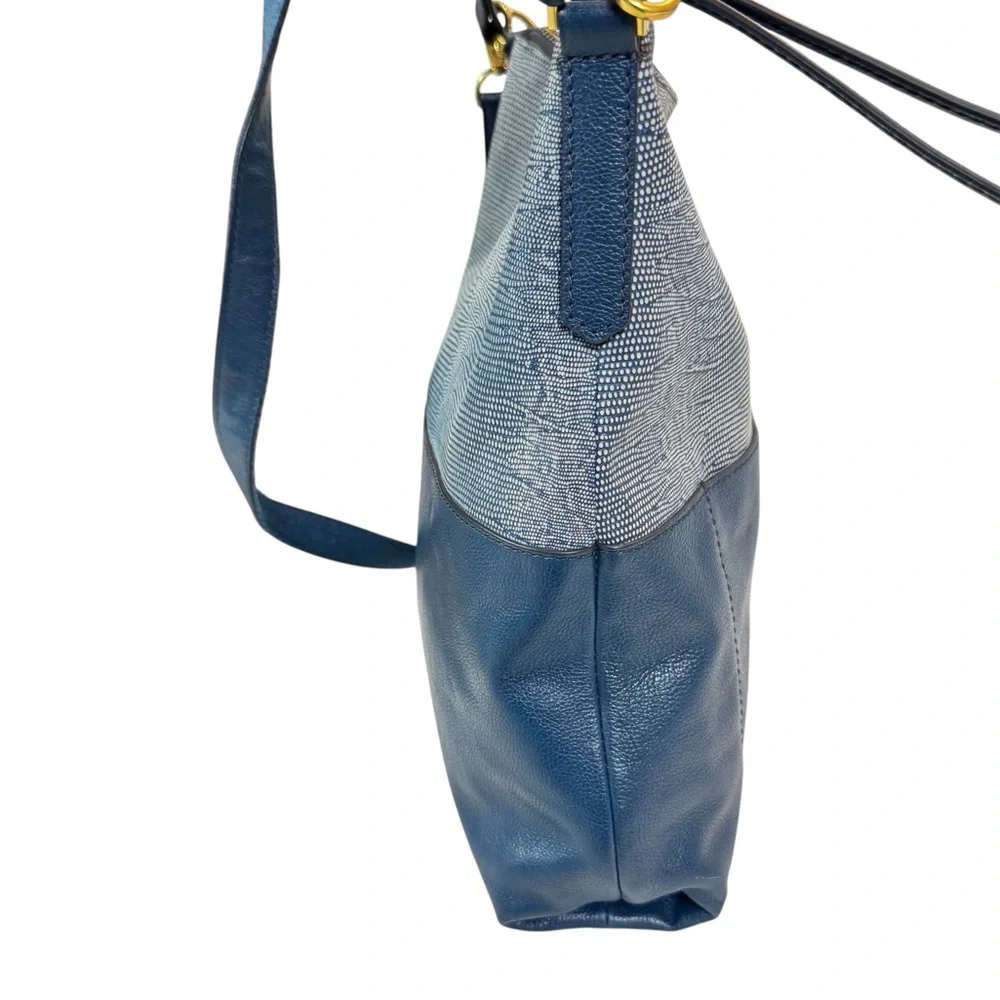 Fossil‎ Amelia Hobo Shoulder Bag Cow Hide Leather Twilight Blue Gold Hardware